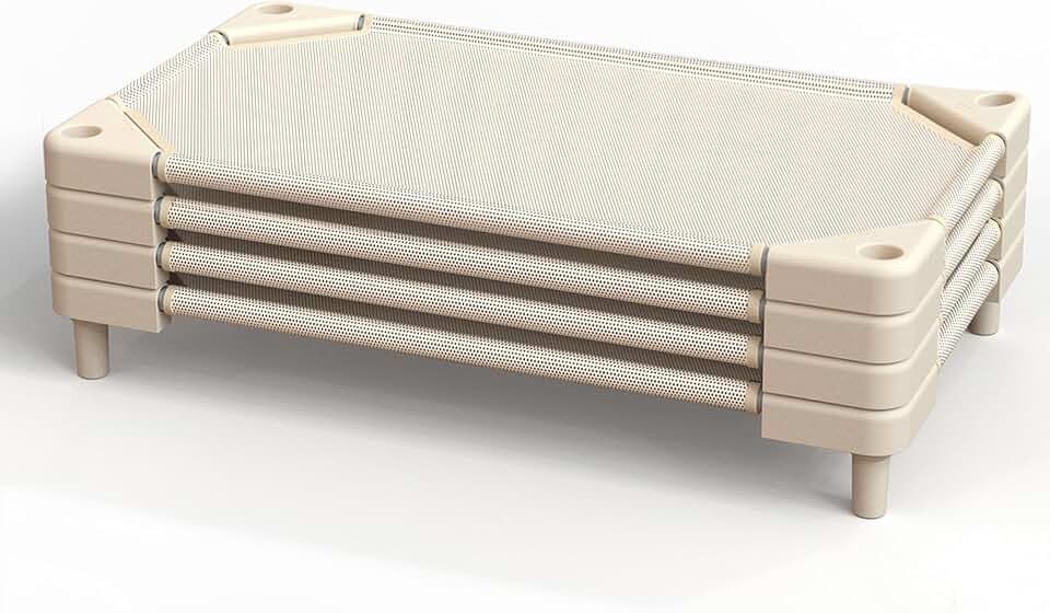Daycare Cots,Stackable Preschool Cot for Kids (4 Packs,Light Beige,40"x23")