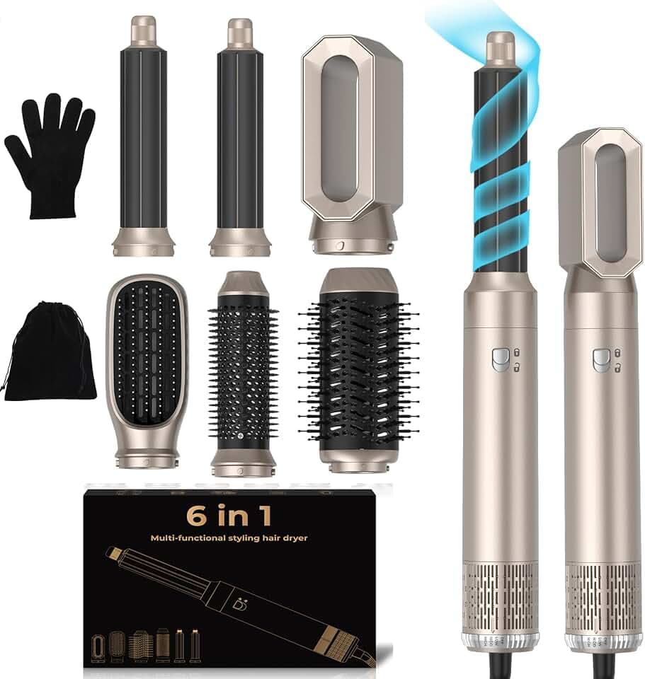 Haarstyler 6 in 1, 1000w Hairstyler Airstyler Haarstyling Geräte, Rundbürstenföhn Ionen Air Lockenstab, für Haar Volumen,Trocknen,Glätten, Keine Hitzeschäden Hair Dryer Brush Set