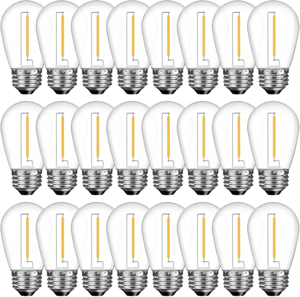 GvvooHome 24 Pack Shatterproof S14 LED Replacement Bulbs for Outdoor String Lights, 1W Equivalent to 11W Incandescent Bulb, Soft White 2200K, Dimmable, E26 Regular Medium Screw Base
