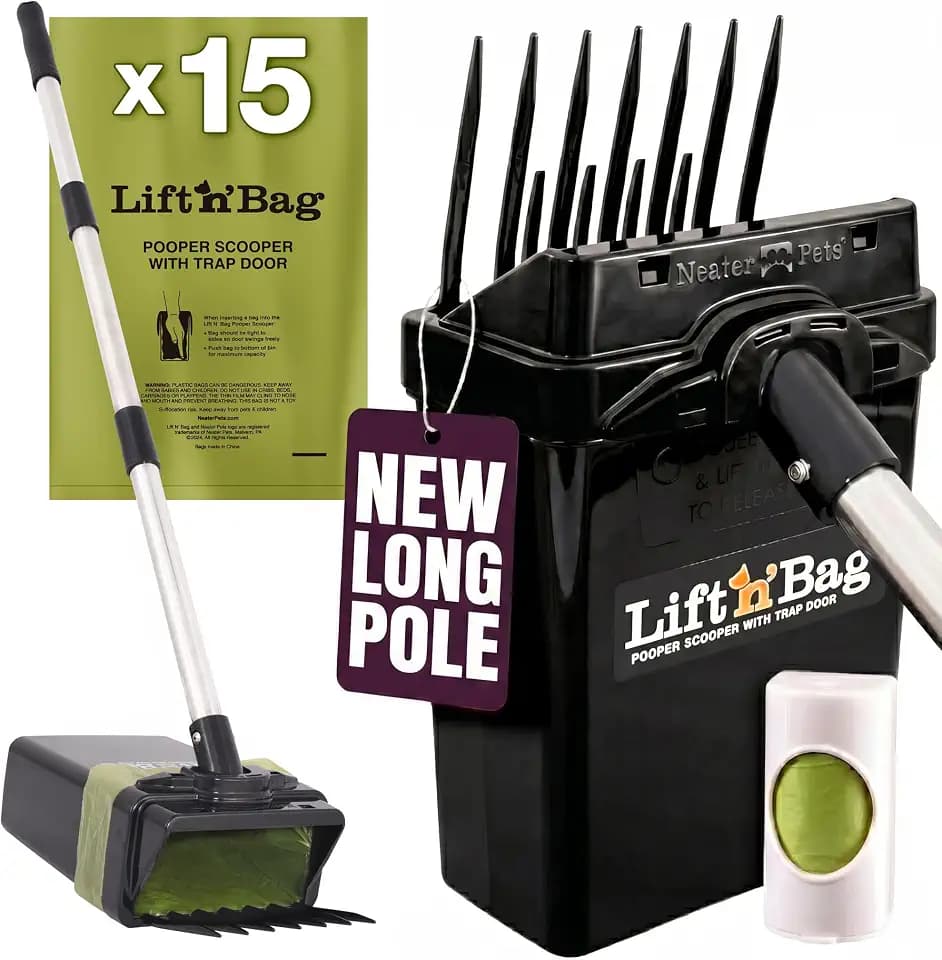 Neater Pet Brands Lift N' Bag Dog Pooper Scooper with 31" Pole, 15 Bags