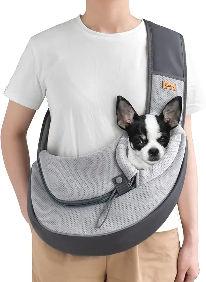 CUBY Pet Sling Carrier for Puppy Dog, Dogs Sling Carrier Breathable Safety Front Pocket Pet Sling Carrier, Hands-Free Mesh Bag with Adjustable Shoulder Strap for Outdoor and Travel (Grey, L)