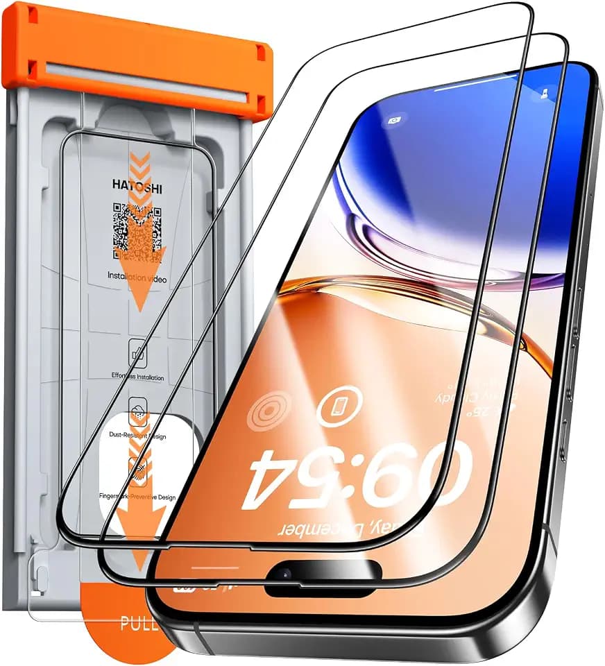 HATOSHI for iPhone 15 Pro Screen Protector Auto-Dust Removal Zero Bubble 9H+ Hardness Tempered Glass Full Coverage Easy Installation 2 Pack