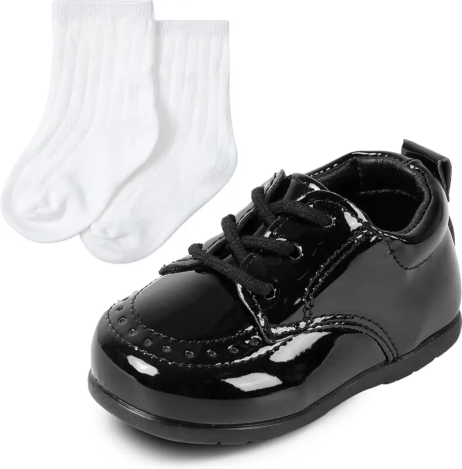 Baby Boy Dress Shoes Infant Oxford Loafers Walking Shoes with Socks 3-24 Months
