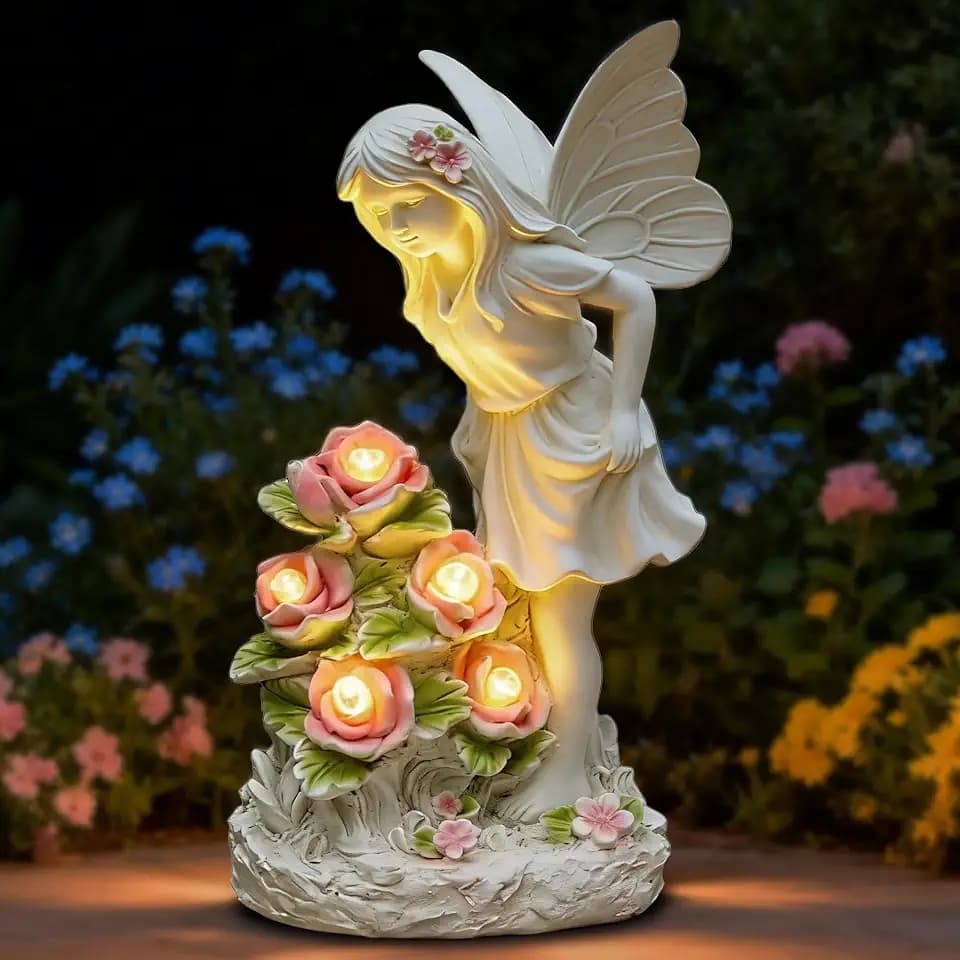 Voveexy Garden Angel Statue Solar Outdoor Figurine Sculpture 11“ H