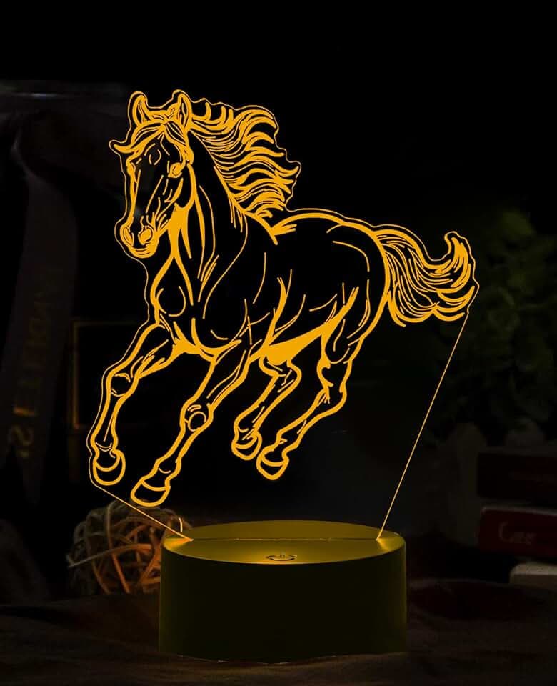 Lampe 3D Illusion Pferd, LED Nachtlicht 7 Farben, Geschenk Mädchen | USB oder Batterien, 4 Lichtmodi, Touch-Bedienung, Dekoration Kinderzimmer Mädchen, Originelles Überraschungsgeschenk