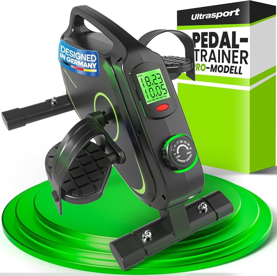 Ultrasport Pedaltrainer für Zuhause 16 Stufen inkl. Antirutsch-Matte und Gurt I CE Zertifiziert, Extraleiser Arm- und Beintrainer im Sitzen I Deskbike, Schreibtisch Fahrrad, Grün