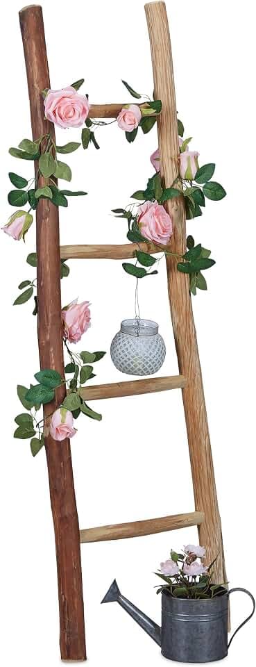 Relaxdays Dekoleiter, 116 cm hoch, Holzleiter Garten, 4 Sprossen, natur