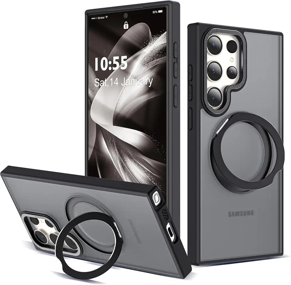 for Samsung Galaxy S22/S23 Ultra Case with Spin Stand,Black