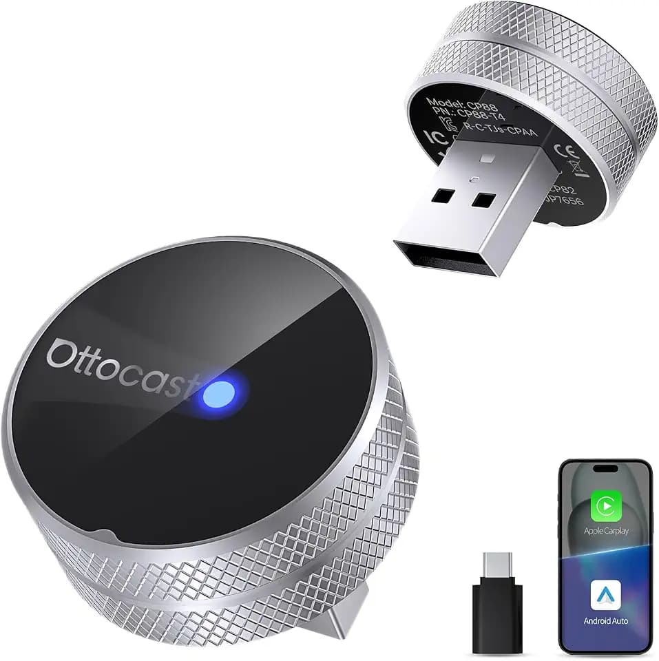 OTTOCAST Mini Tube 2026 Wireless CarPlay & Android Auto Adapter, 5GHz WiFi Auto Connect, Plug & Play for iPhone & Android, Stable Performance, Premium Aluminum Design