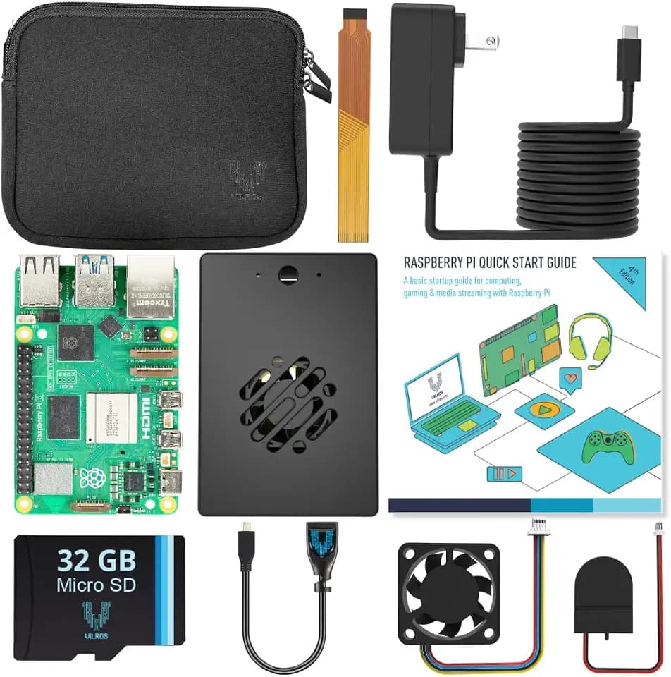 Vilros Raspberry Pi 5-4GB Starter Kit - Turbo Cooled Edition - 32GB Memory (Aluminum Black)