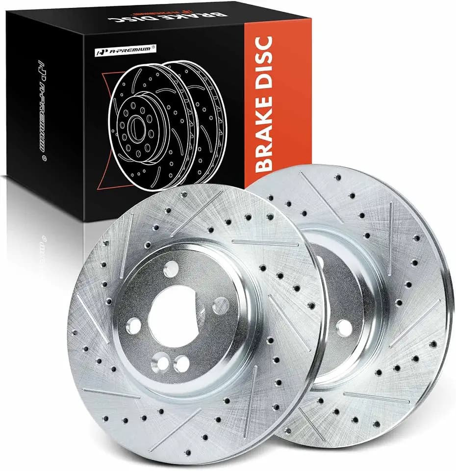 A-Premium 11.57 Inch (293.8mm) Front Drilled and Slotted Disc Brake Rotors