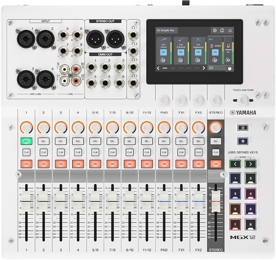 YAMAHA MGX12 Digitaler Audio-Mixer mit Touch-LCD, Bluetooth, Weiß
