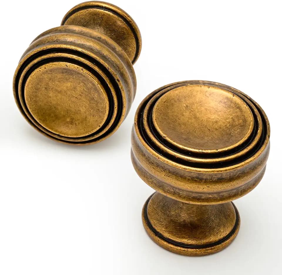 10 Pack Antique Brass Kitchen Cabinet Knobs 1-1/10 Inch(28.5mm) Cabinet Pulls Drawer Knobs Cabinet Hardware Zinc Knobs for Dresser Drawers