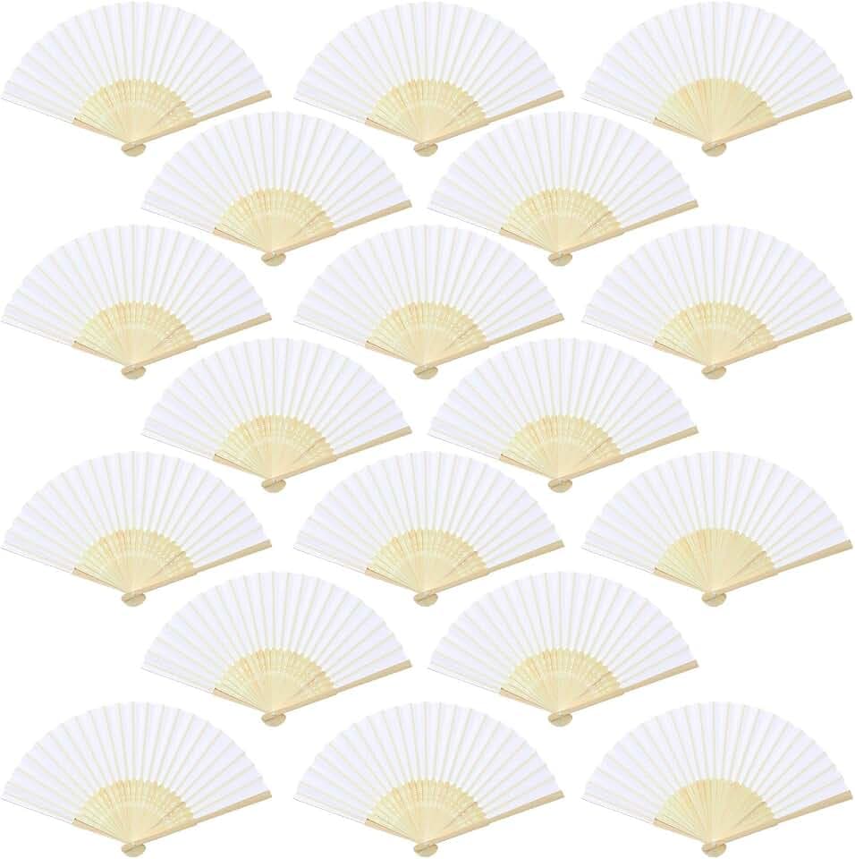 Aneco 18 Pieces White Handheld Cloth and Bamboo Folding Fans for Wedding Decoration, Church Gifts, Party Favors, DIY Decoration