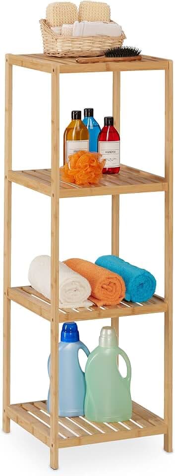 Relaxdays Badregal, Bambus, 4 Ablagen, HxBxT: 116,5x38x39,5 cm, Natur