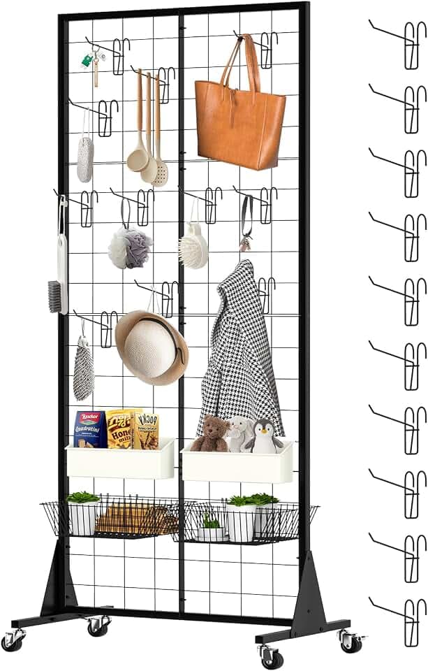 Gitterwand Stehend, Gridwall Präsentationsständer, 60 x 160 cm, Verkaufsstand mit dreieckiger Basis, Strapazierfähig, Bodenstehend, für Einzelhandel, Kunstmesse (Schwarzes Finish)