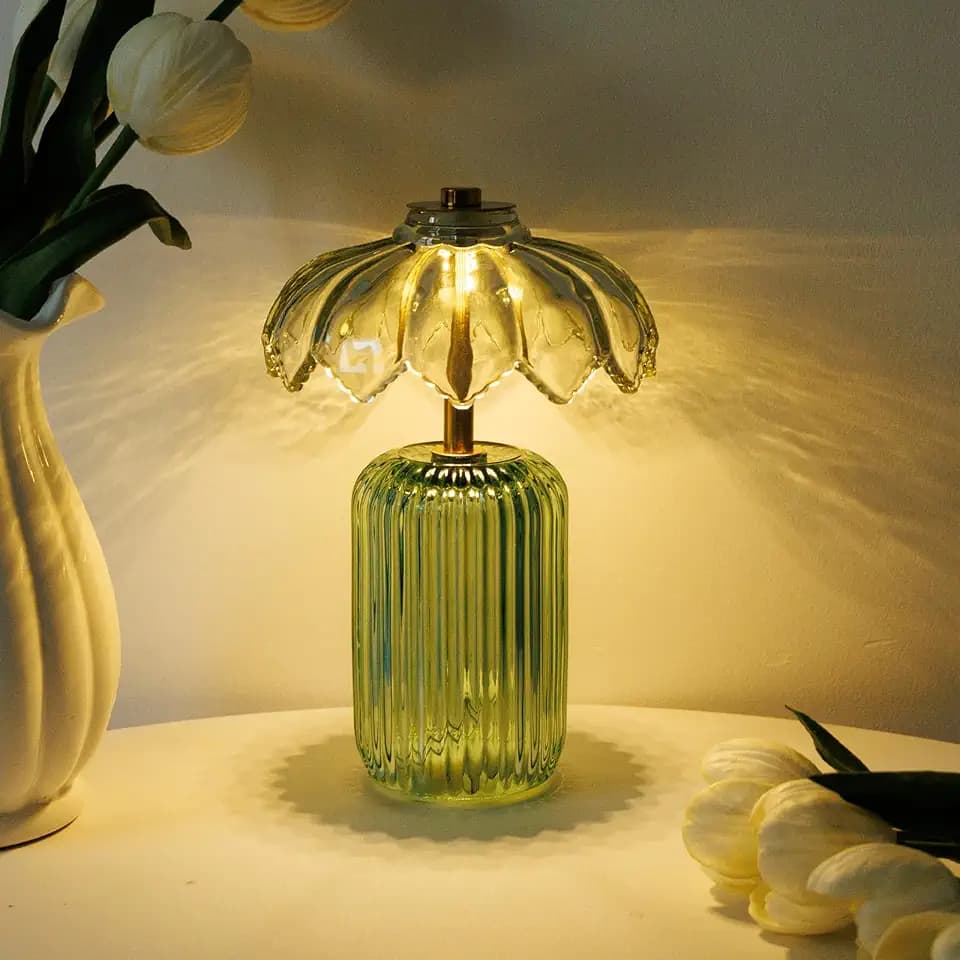 MJ PREMIER Battery Operated Lamp, Small Cordless Lamp with Timer, Green