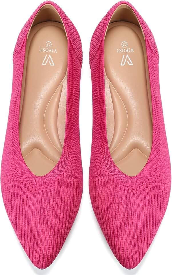 Vipost Knit Ballet Flats for Women Pointed Toe Comfortable Foldable Shoes
