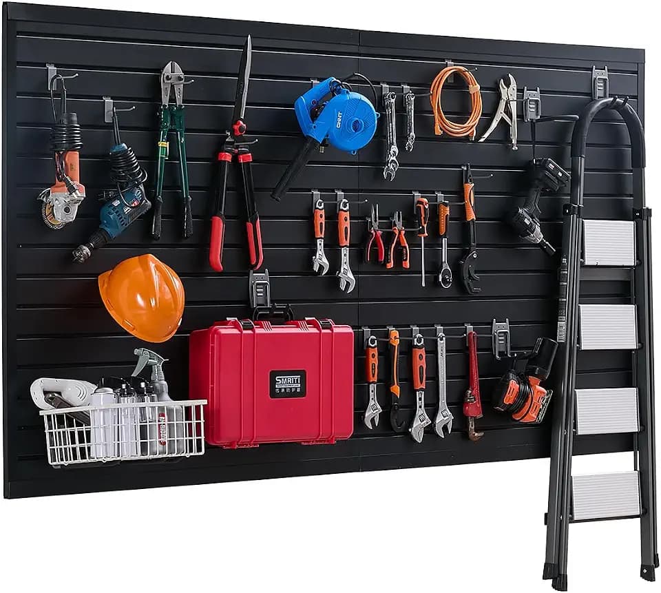 VEVOR Slat Wall Paneling, 8 x 4 ft, PVC Garage Slatwall without Accessories, Black Slat Wall Easy-to-Install Adjustable Slatwall Panel with Coupling Structure & DIY Cutting, Fits for Storage & Display