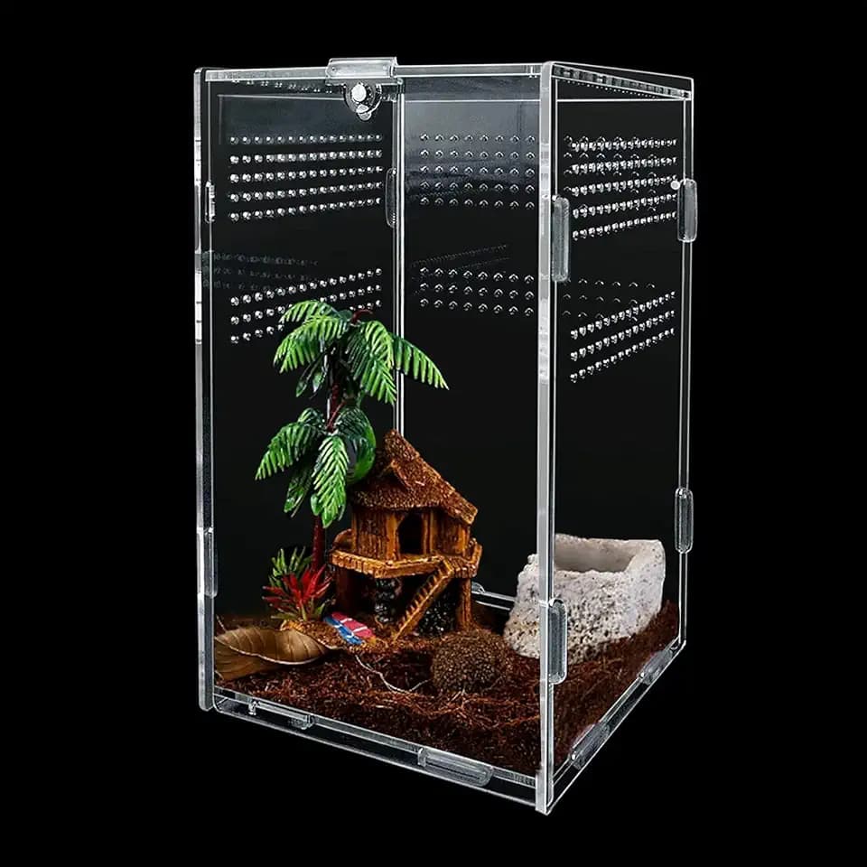 Faunarium Acryl Terrarium Insektenterrarium, Allzweckbehälter für Reptilien und Amphibien, für Sprungspinnen, Vogelspinnen, Schnecken, Frösche und Insekten, 12 x 12 x 20 cm