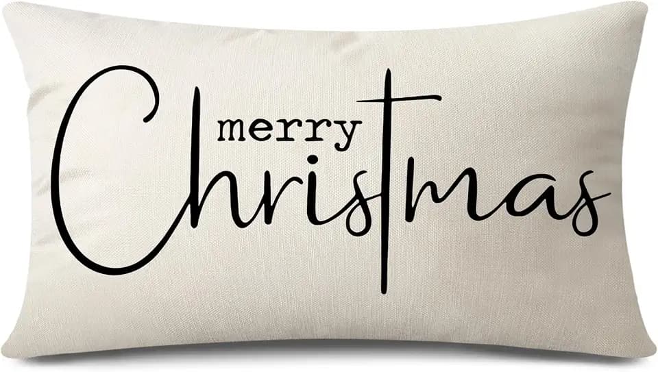 JOTOM 1 Stück Weihnachten Kissenbezug, Dekorative Winter Kissenbezüge Dekokissen Merry Christmas Zierkissenbezug Moderne Kissenhüllen für Sofa Couch Wohnzimmer Garten (40x60cm, Creme Beige)
