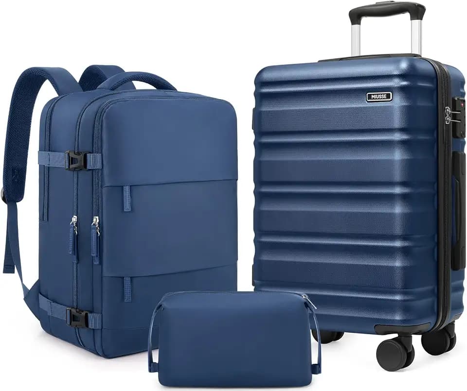 Carry On Luggage 22x14x9 Airline Approved, 3 Piece Set with Backpack