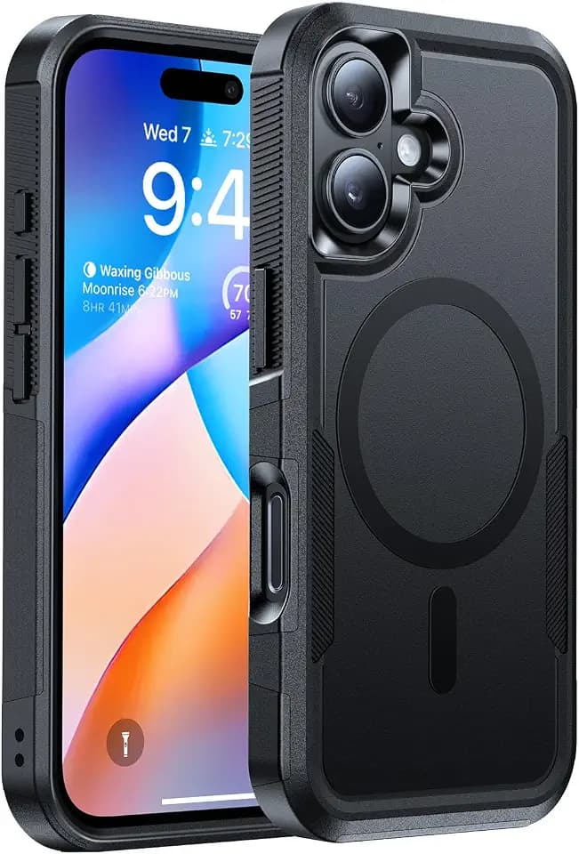 Magnetic for iPhone 16 Case Rugged Dual-Layer Shockproof Black