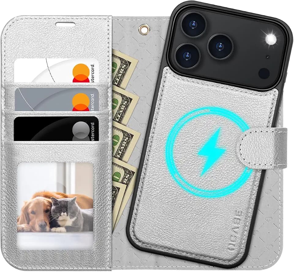 OCASE for iPhone 18 Pro/iPhone 17 Pro Detachable Wallet Case, Silvery