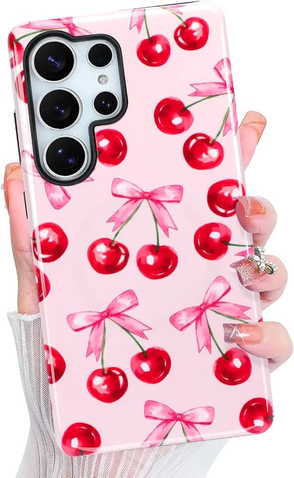 Magnetic for Samsung Galaxy S25 Ultra Case Cute Aesthetic, Bow Cherry
