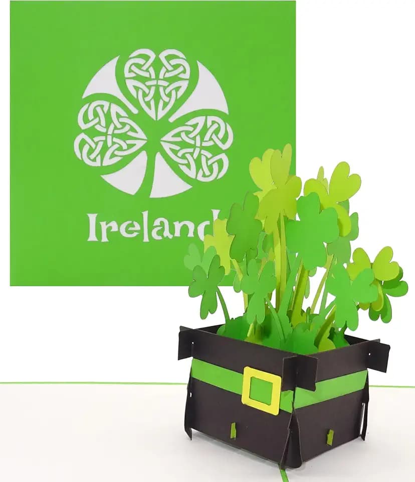 Pop Up Karte „Irland – Irish Shamrocks “ - 3D Ireland Grußkarte als Souvenir, Geburtstagskarte, Reisegutschein, Einladung zur Städtereise Dublin & Rundreise Irland