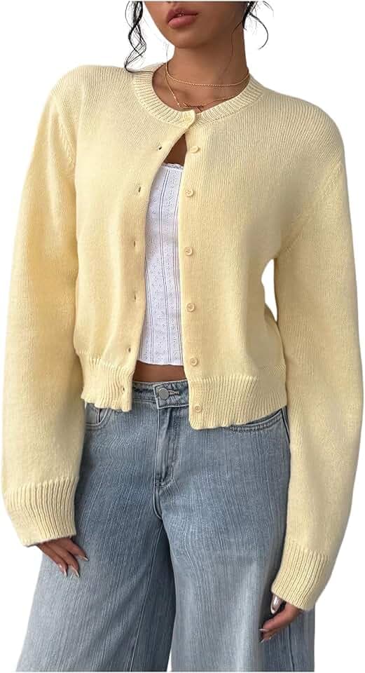 SOLY HUX Women's Button Down Cropped Lightweight Cardigan Sweater