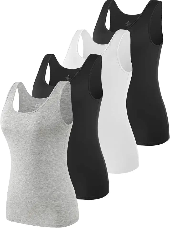 Ymmchy Tank Tops für Damen Unterhemd Stretch Workout Tops 4-er Pack