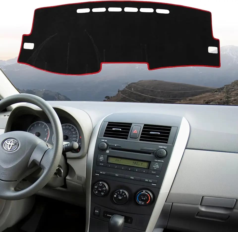 Anti-Glare Dash Cover for 07-13 Toyota Corolla, Black/Red Trim