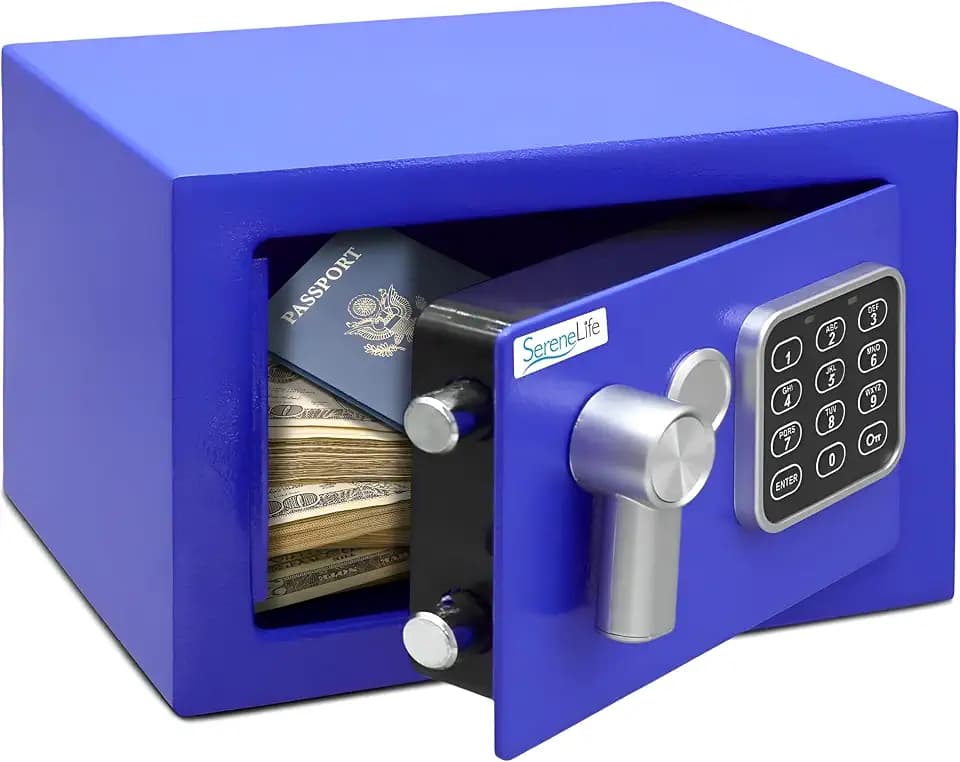 SereneLife Hochwertiger digitaler Safe aus Stahl, 23,1 x 17 x 17 cm, sichere Aufbewahrung für Bargeld, Schusswaffen und Schmuck, ideal für Hotels, Schränke und Zuhause, elektronischer und mechanischer