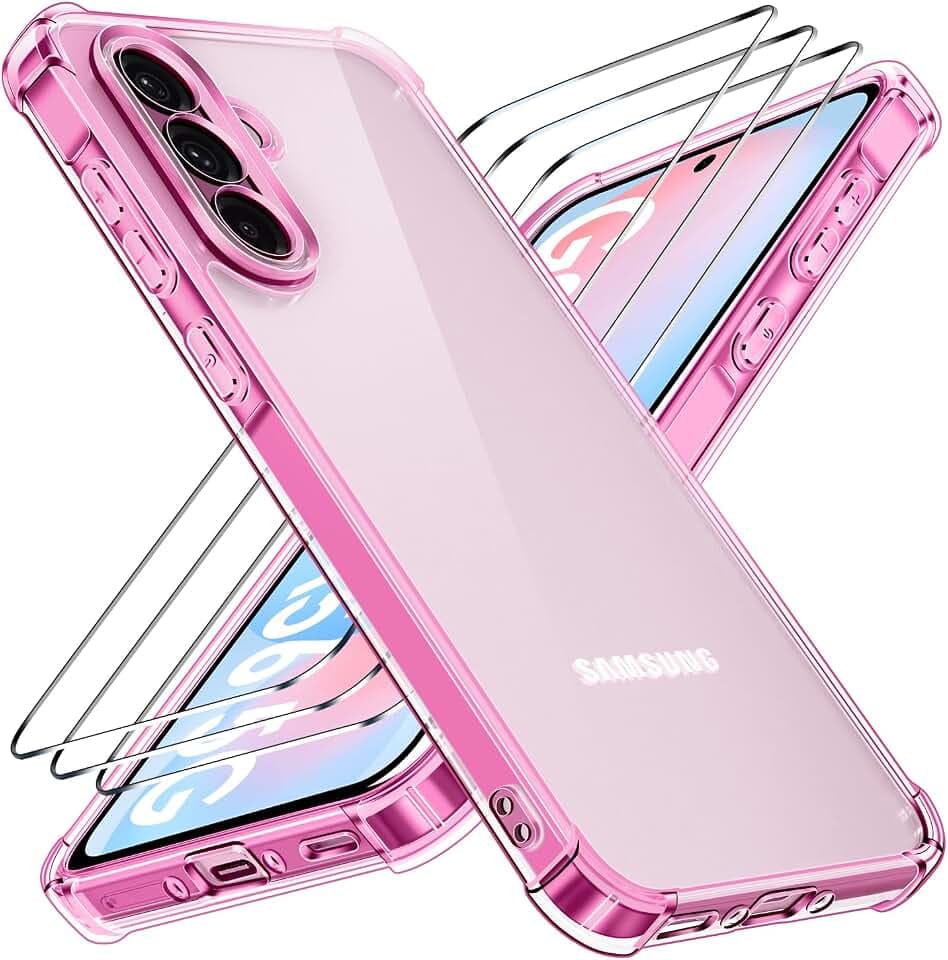ivoler Nie Vergilbung Klar Hülle für Samsung Galaxy A56 5G mit Stoßfest Schutzecken, 1 Handyhülle mit 2 Stück Panzer Schutz Glas, [Militärischer Schutz] Transparent Schutzhülle Dünn Case - Rosa