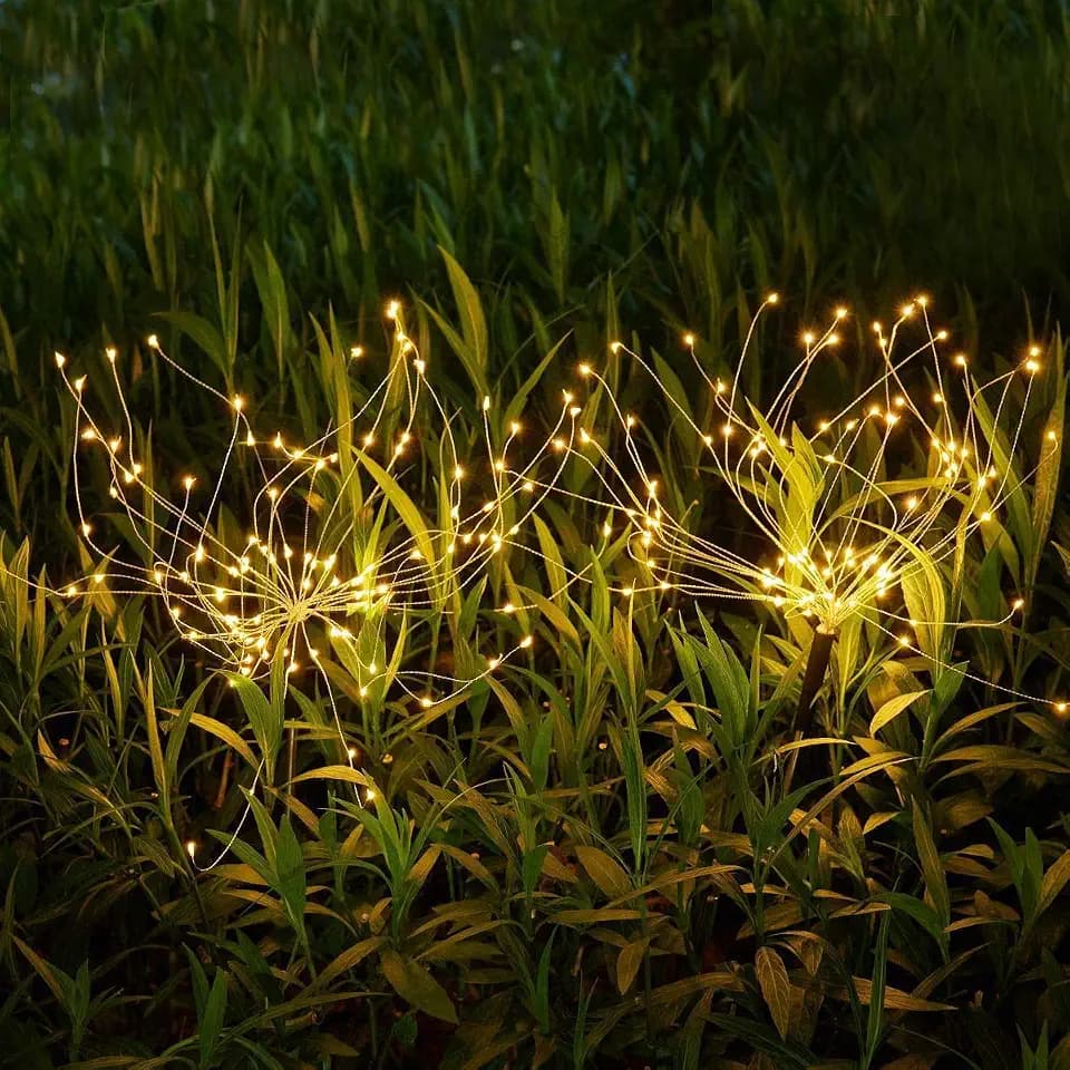 HELESIN Solar Garden Lights Outdoor Decor, 120 LED Warm While, 2 Pack
