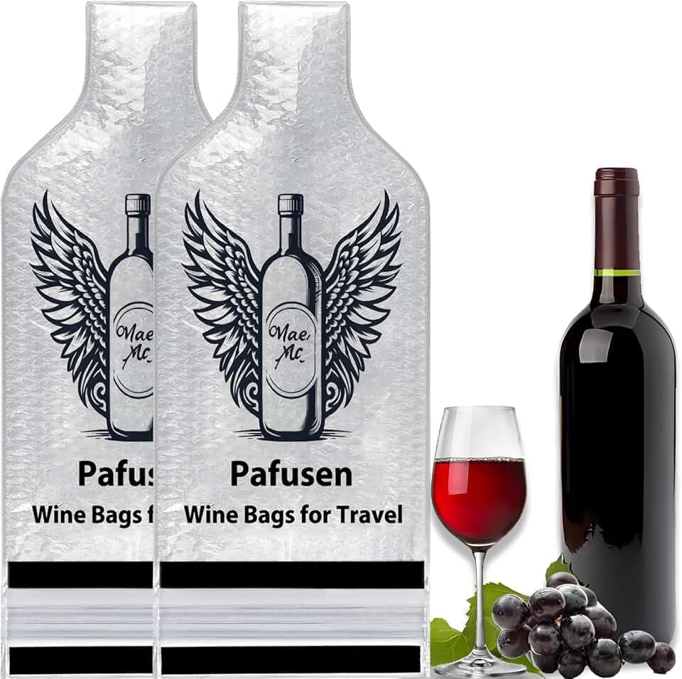 Pafusen 2 Set Wine Bags for Travel, Reusable Wine Bottle Travel Protector Bags, Leak Proof Protective Bottle Bags Sleeves Airplane Cruise Car, Wine Bottles Protector Sleeve