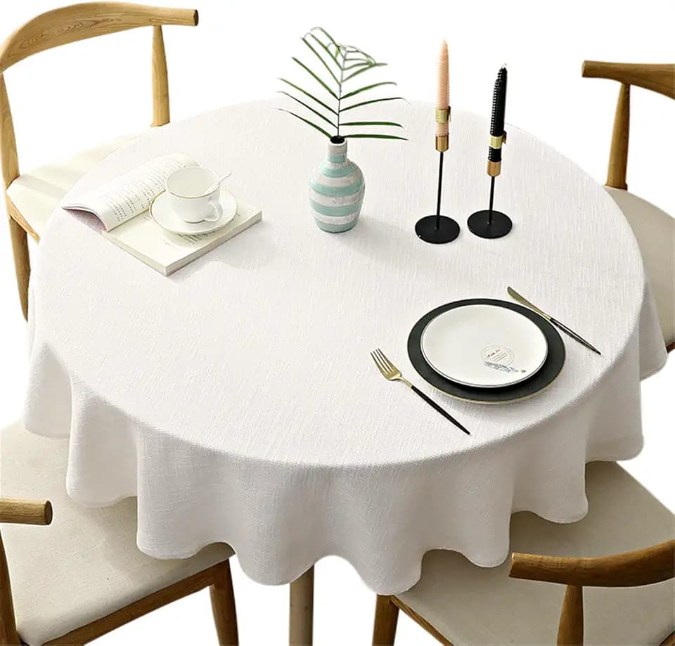 Schwere Runde Tischtuch, Dekorative Einfarbige Tischdecke, Baumwoll Leinen Tischdecke für Küche Esszimmer Haus Tischdekoration, Creme, Rund - 160 cm