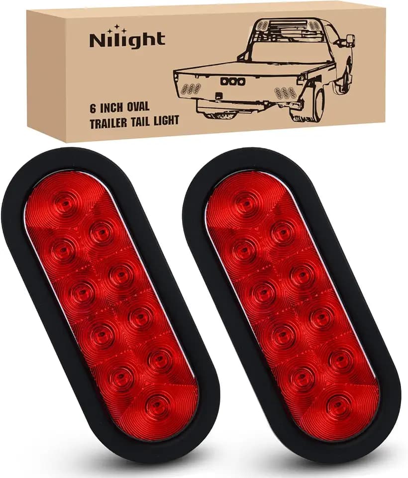 Nilight 6" Oval LED Trailer Tail Lights,Red, 2 Pack, Grommets Mount