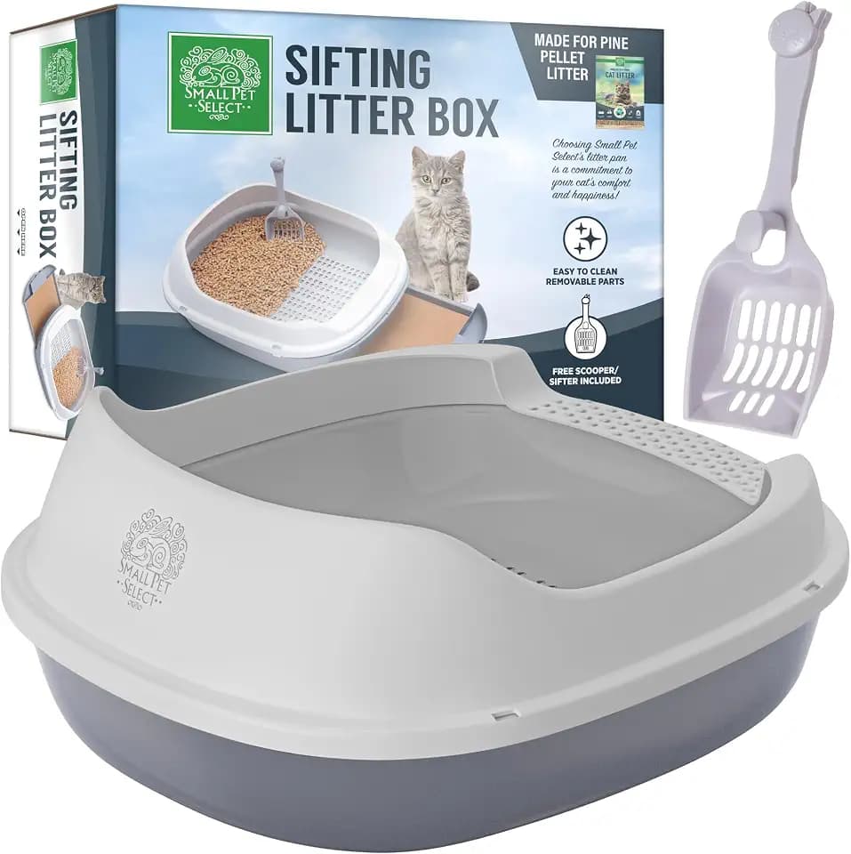Small Pet Select Sifting Cat Litter Box, with Scoop & 5 Pee Pads