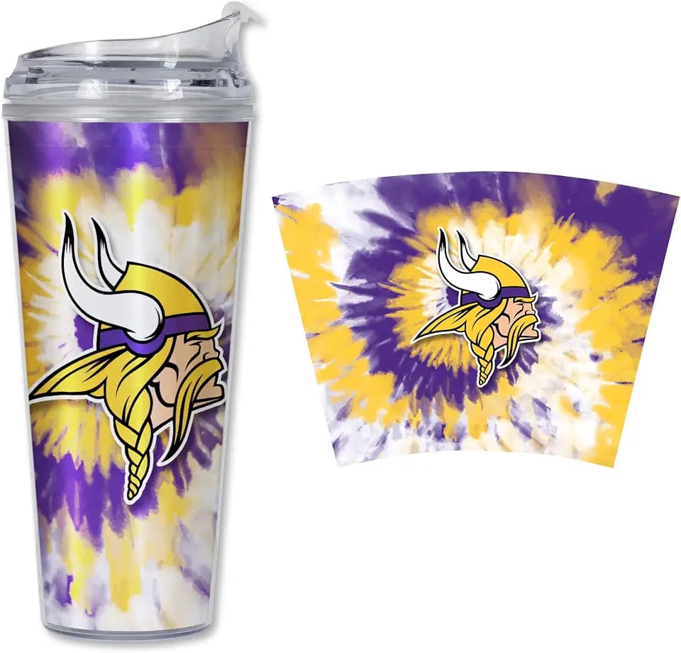 Rico Industries NFL Football Glitter 24oz Acrylic Glitter Tumbler with Hinged Lid, Officially Licensed Double Wall Tumbler with Straw