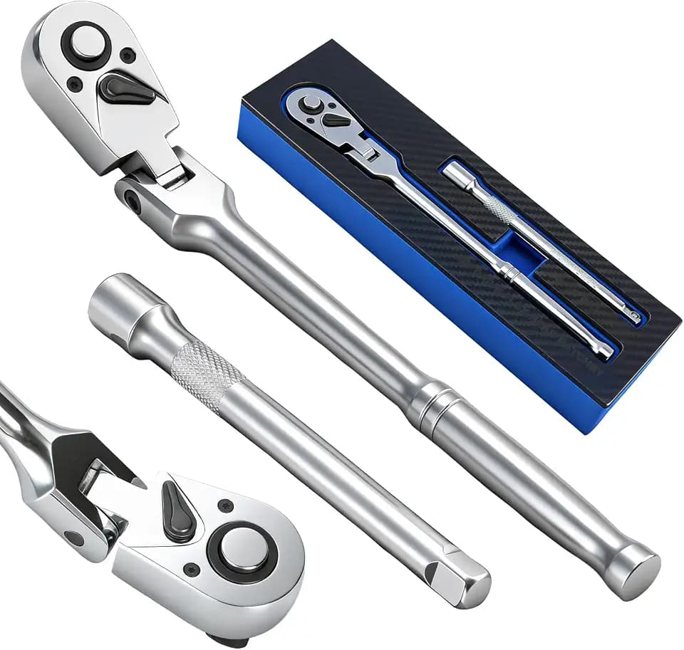 3/8" Drive Flex Head Ratchet with Extension, Swivel Ratchet