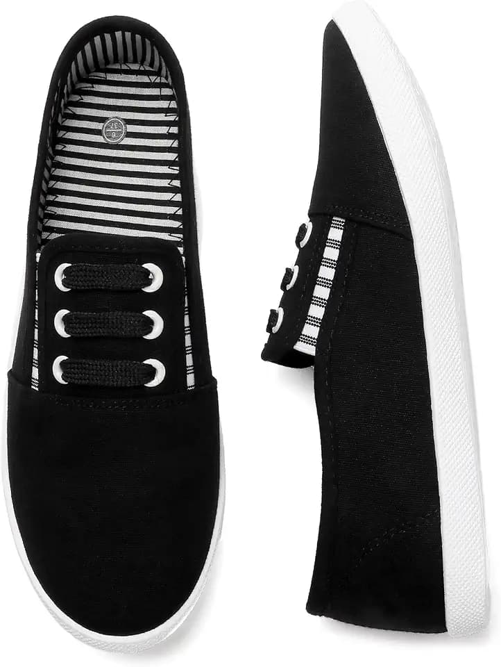 kufeiti Women's Canvas Slip On Shoes Sneakers for Women Fashion Comfortable White Black Elastic Sneakers for Women