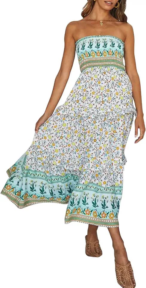 ZESICA Women's 2026 Summer Boho Strapless Maxi Dresses