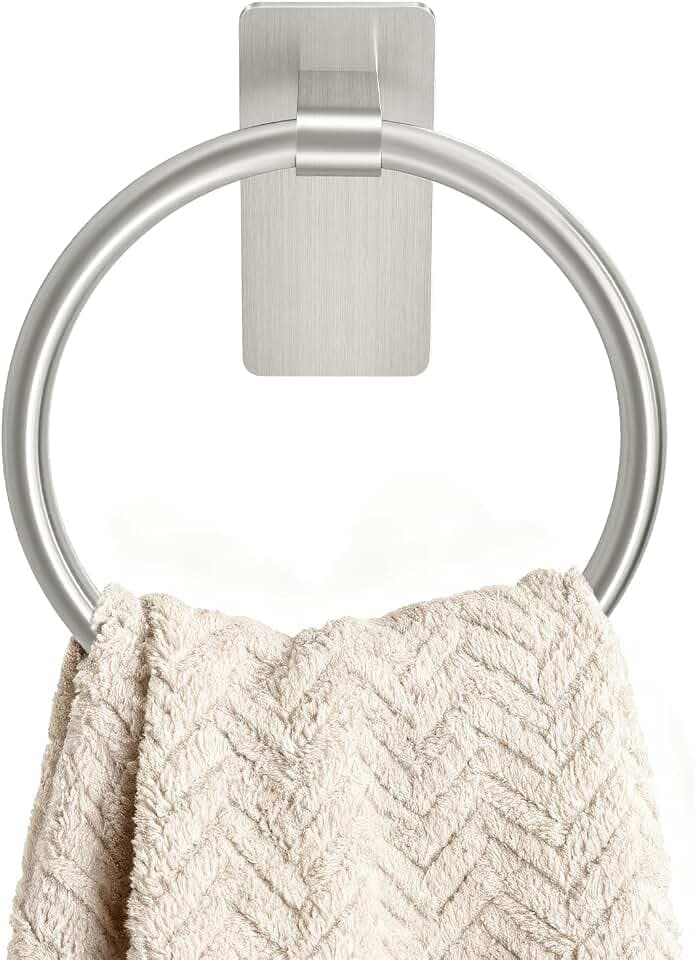 STWWO Hand Towel Holder for Bathroom, Brushed Nickel Towel Ring Adhesive