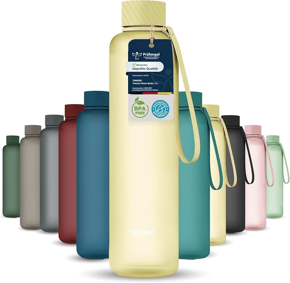Twinzee Tritan Trinkflasche 1,5 L BPA-frei Auslaufsicher Gelb