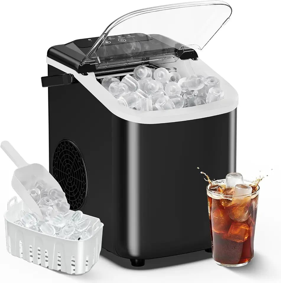 OLIXIS Countertop Ice Maker with Self-Cleaning, Portable Ice Maker Machine with Scoop, 26Lbs/24H, 9 Cubes in 6 Mins, 2 Sizes of Bullet for Home, Kitchen, Office, Black
