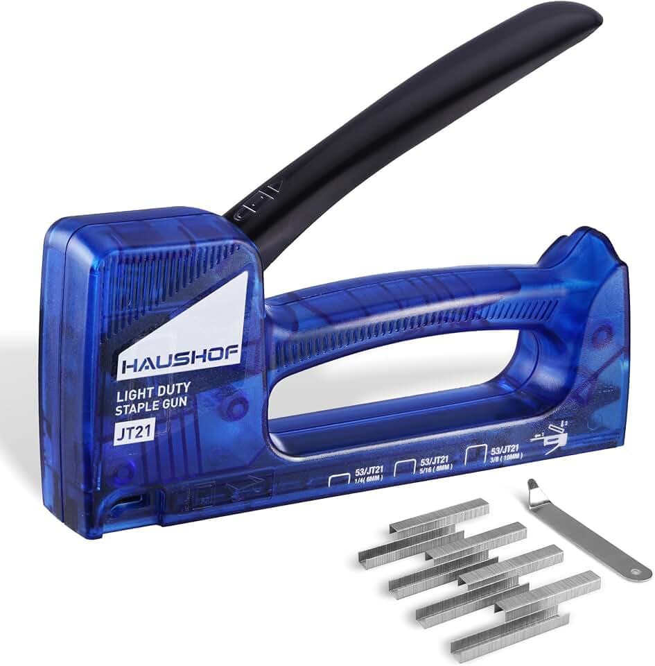 HAUSHOF Handtacker Tackerpistole, Transparenter Holztacker, Typ 53, Blau