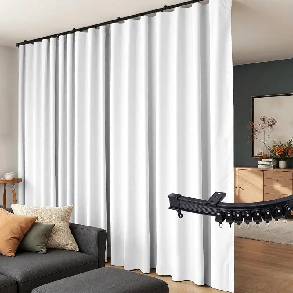 Room Divider Curtains Flexible Ceiling Tracks set Curtain track Ceiling Mount Blackout Curtain for Living Room Bedroom Ceiling Curtain Rod Privacy Divider Panel W150xH108 GreyishWhite Drape&Black rail