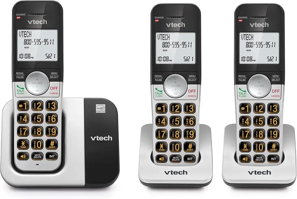 VTech DECT 6.0 Cordless Phone, 3-Handset – Interference-Free Sound, Large Backlit Display, Big Buttons, Caller ID | VG231-3